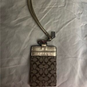 Coach Metallic Gold and Brown ID Holder and Lanyard